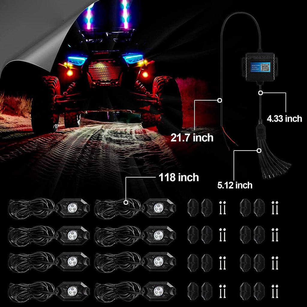 2Pcs 3FT RGB LED Whip Lights with Turn Signal & Brake Light + RGB LED Rock Lights Set with Bluetooth Controlled - Image 8