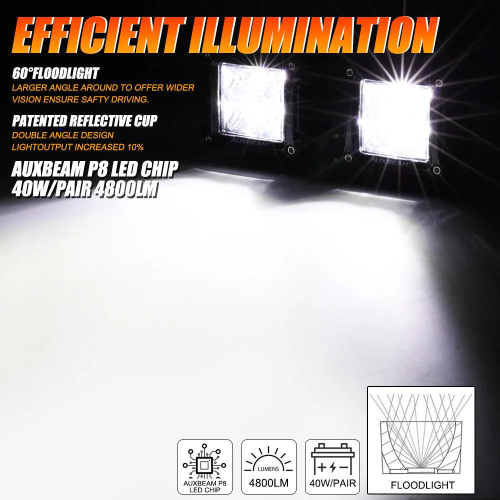 3 Inch 40W LED Pods Light Spot/Flood Multicolor frame with wiring harness for SUV ATV UTV Trucks Pickup Boat - Image 4