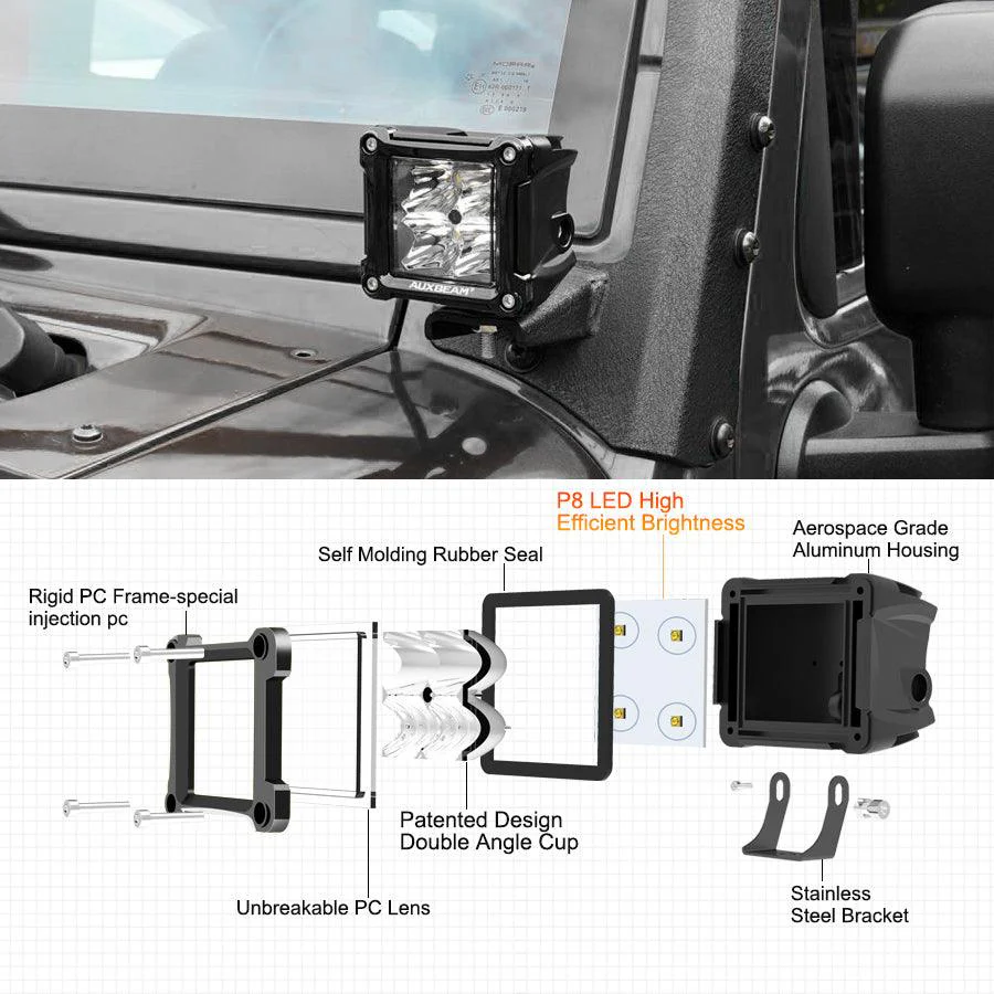 3 Inch 40W LED Pods Light Spot/Flood Multicolor frame with wiring harness for SUV ATV UTV Trucks Pickup Boat - Image 5