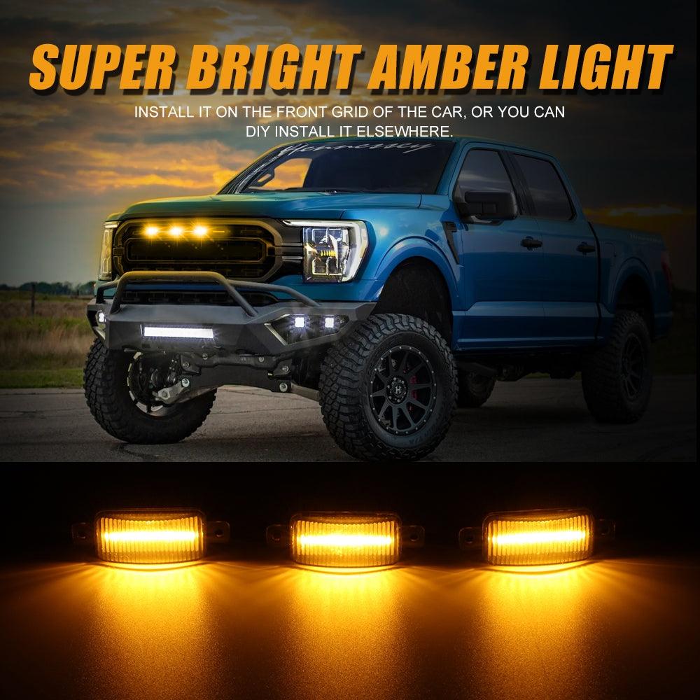 (3pcs/set) LED Front Grille Lights Raptor Style Amber Light Universal Car Modification (Amber shell/ Smoked shell) - Image 3
