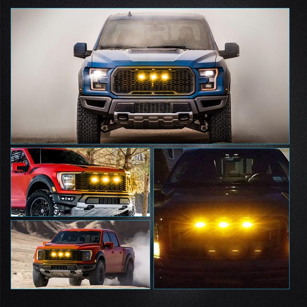 (3pcs/set) LED Front Grille Lights Raptor Style Amber Light Universal Car Modification (Amber shell/ Smoked shell) - Image 4