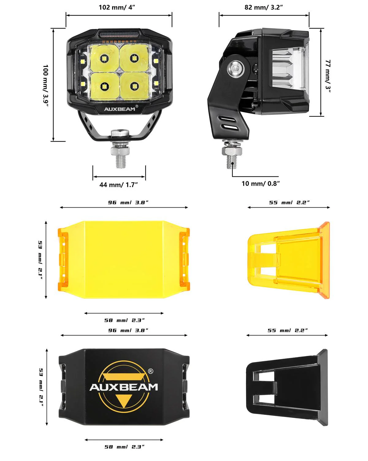 V-MAX Series | 4 Inch 92W 8960LM Spot Beam Side Shooter LED Square Pod Lights with Amber DRL - Image 14