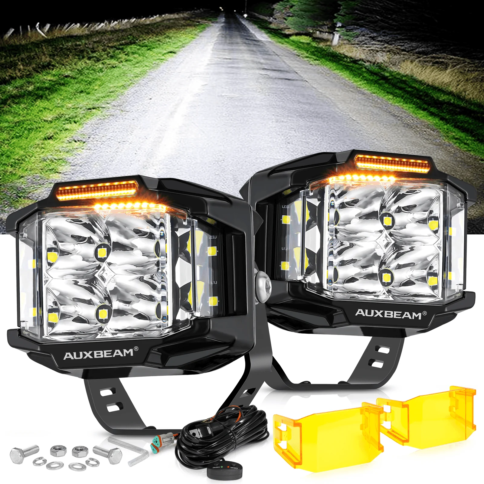 V-MAX Series | 4 Inch 92W 8960LM Spot Beam Side Shooter LED Square Pod Lights with Amber DRL - Image 16