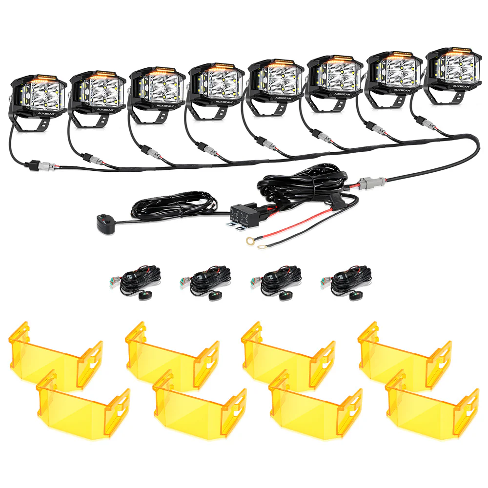 V-MAX Series | 4 Inch 92W 8960LM Spot Beam Side Shooter LED Square Pod Lights with Amber DRL - Image 22