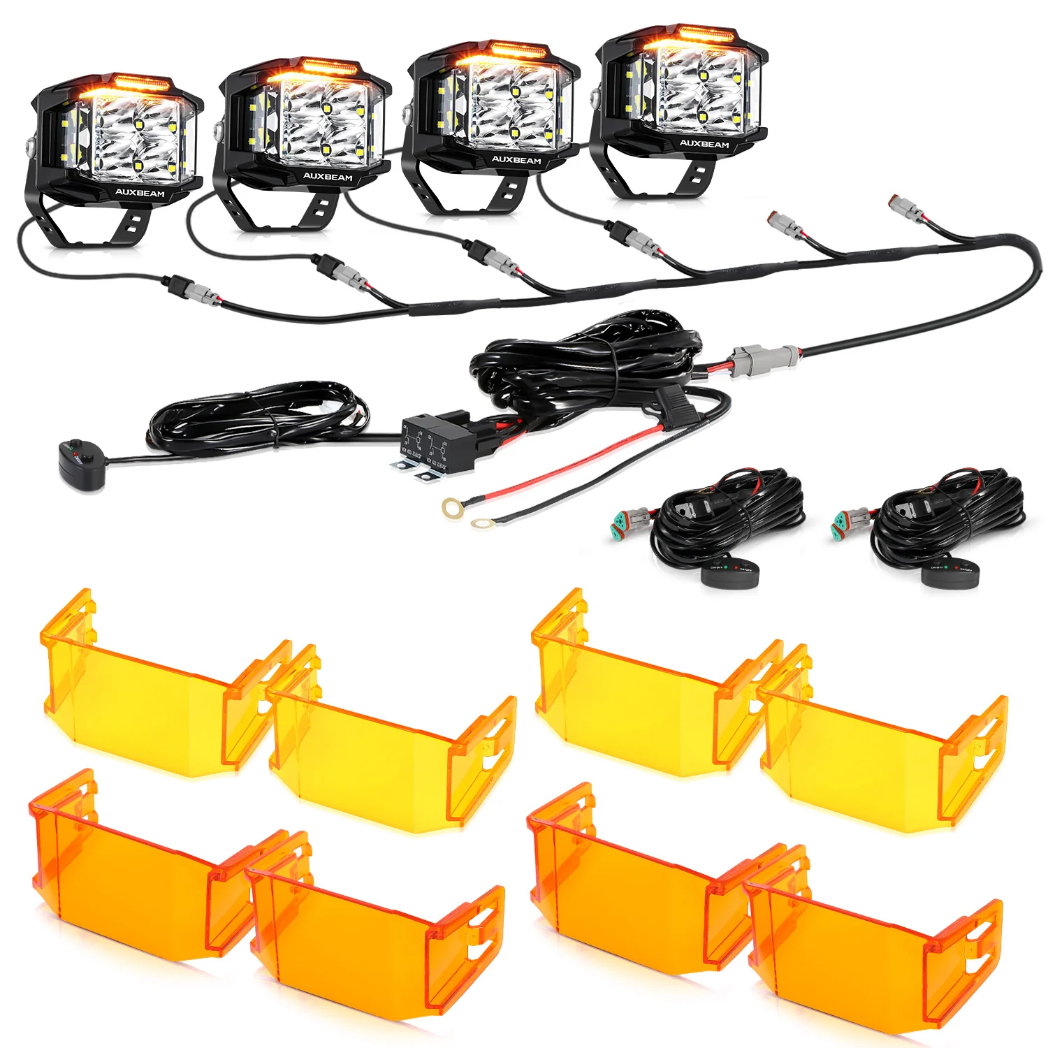 V-MAX Series | 4 Inch 92W 8960LM Spot Beam Side Shooter LED Square Pod Lights with Amber DRL - Image 25