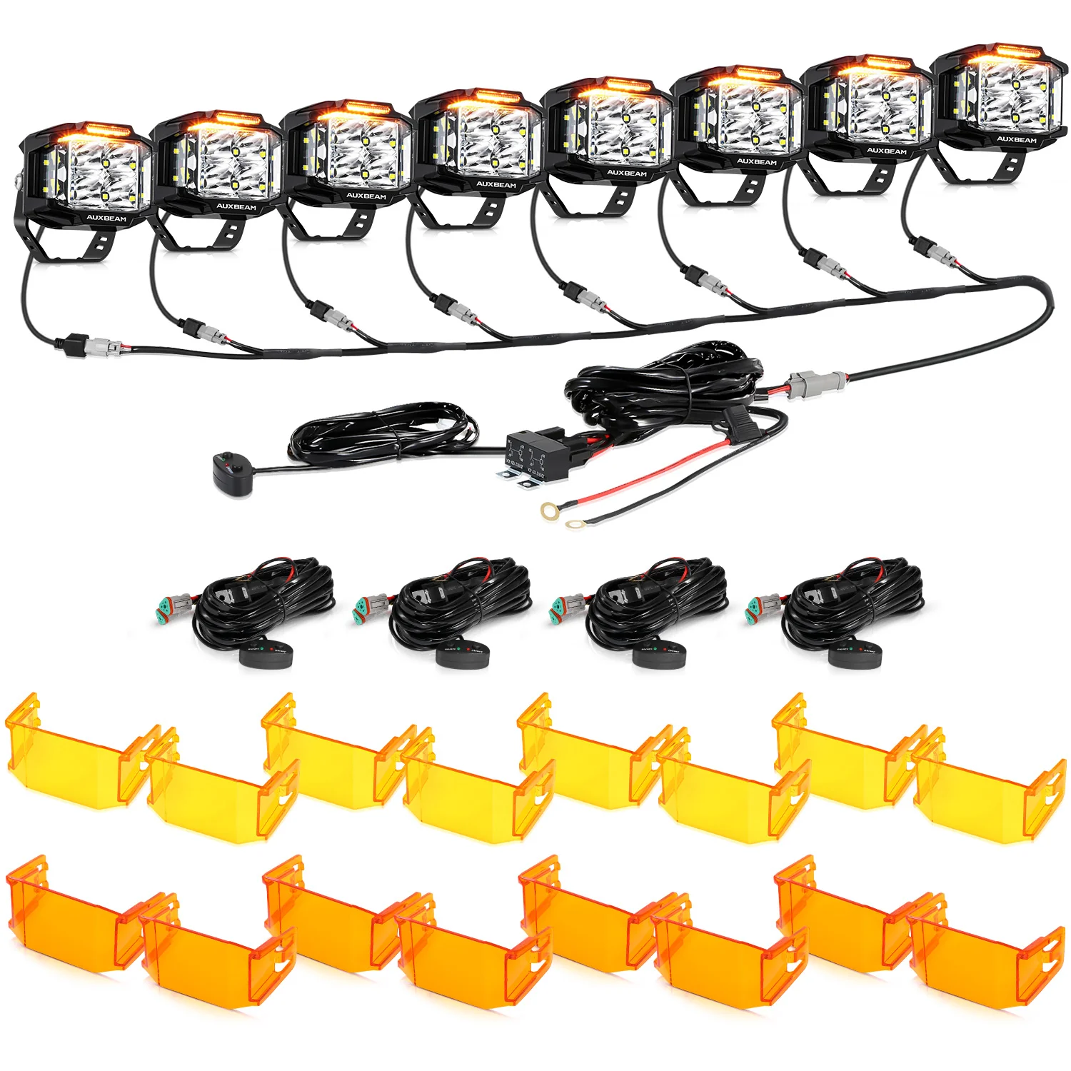 V-MAX Series | 4 Inch 92W 8960LM Spot Beam Side Shooter LED Square Pod Lights with Amber DRL - Image 27