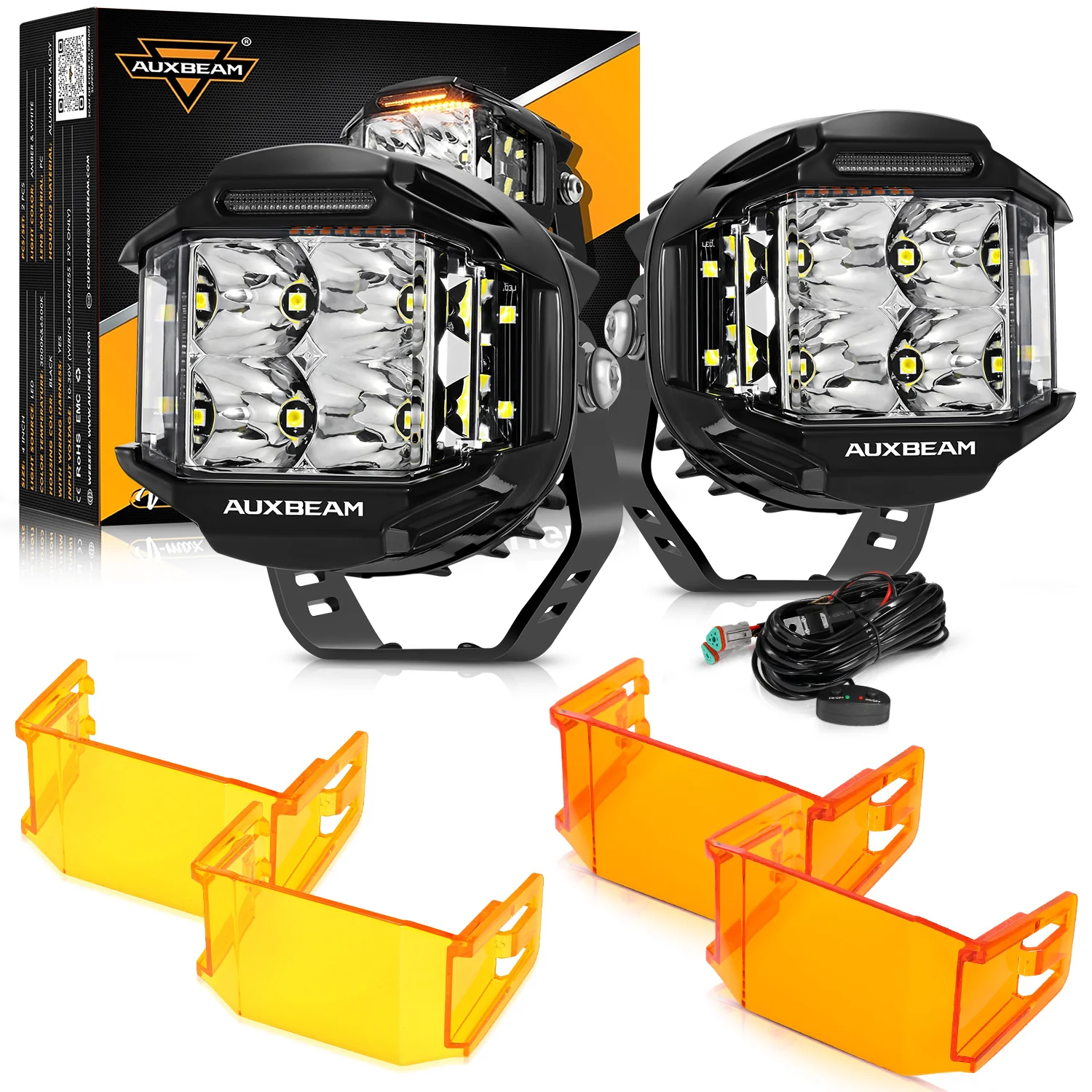 V-MAX Series | 4 Inch 92W 8960LM Spot Beam Side Shooter LED Round Pod Lights with Amber DRL - Image 23