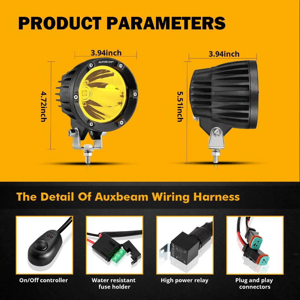 C4 Series | 4 Inch 100W Spot Round LED Pods Amber LED Driving Lights - Image 6