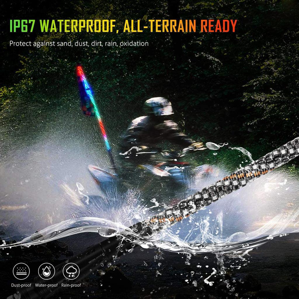 2Pcs 4FT RGB LED Whip Lights with Turn Signal & Brake Light + RGB LED Rock Lights Set with Bluetooth Controlled - Image 10