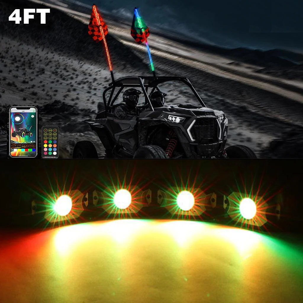 2Pcs 4FT RGB LED Whip Lights with Turn Signal & Brake Light + RGB LED Rock Lights Set with Bluetooth Controlled - Image 21