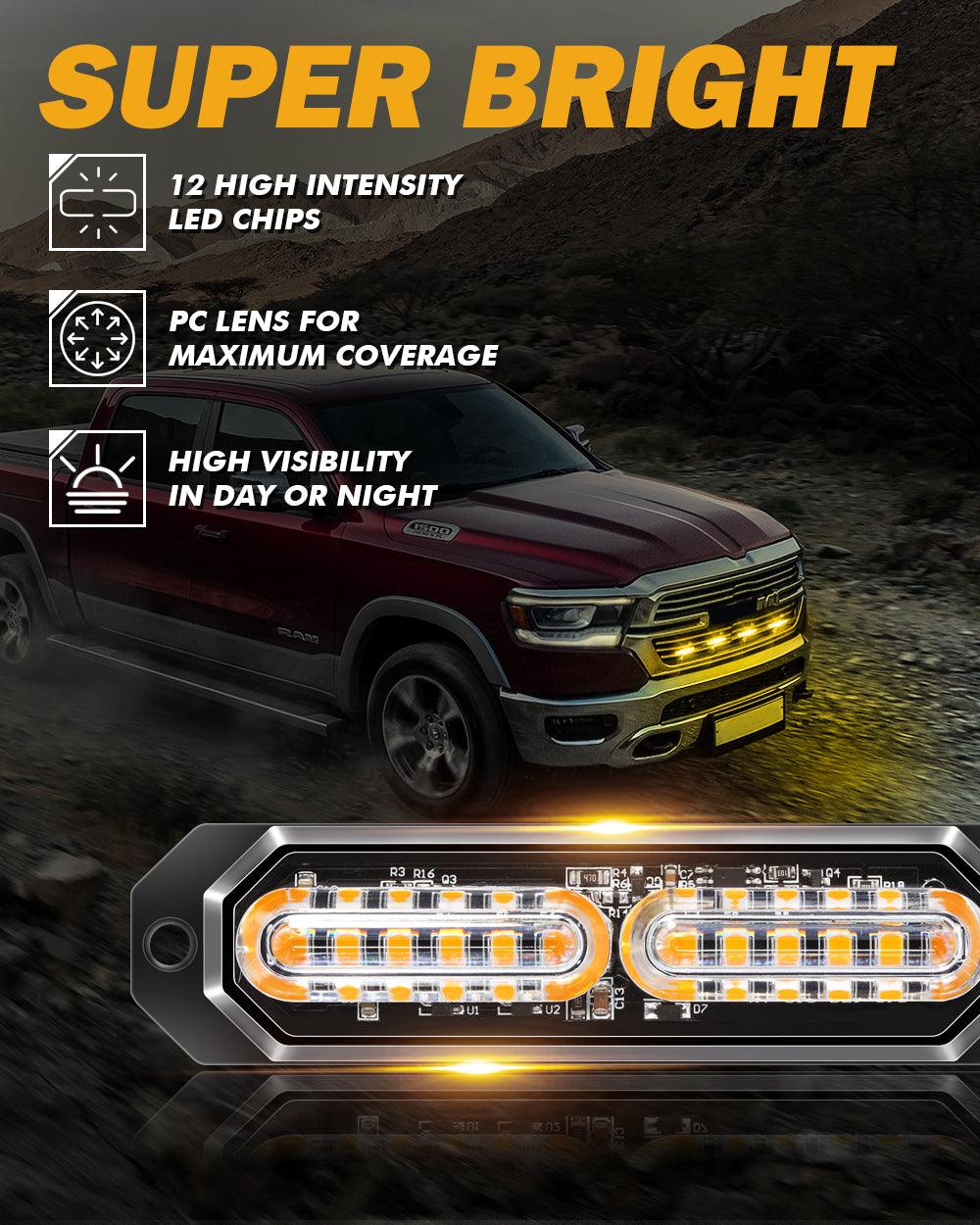 (4PSC/SET) 12LED Emergency Surface Mount Grill Strobe Light for Trucks Vehicles ATV RV Cars Van - Image 3