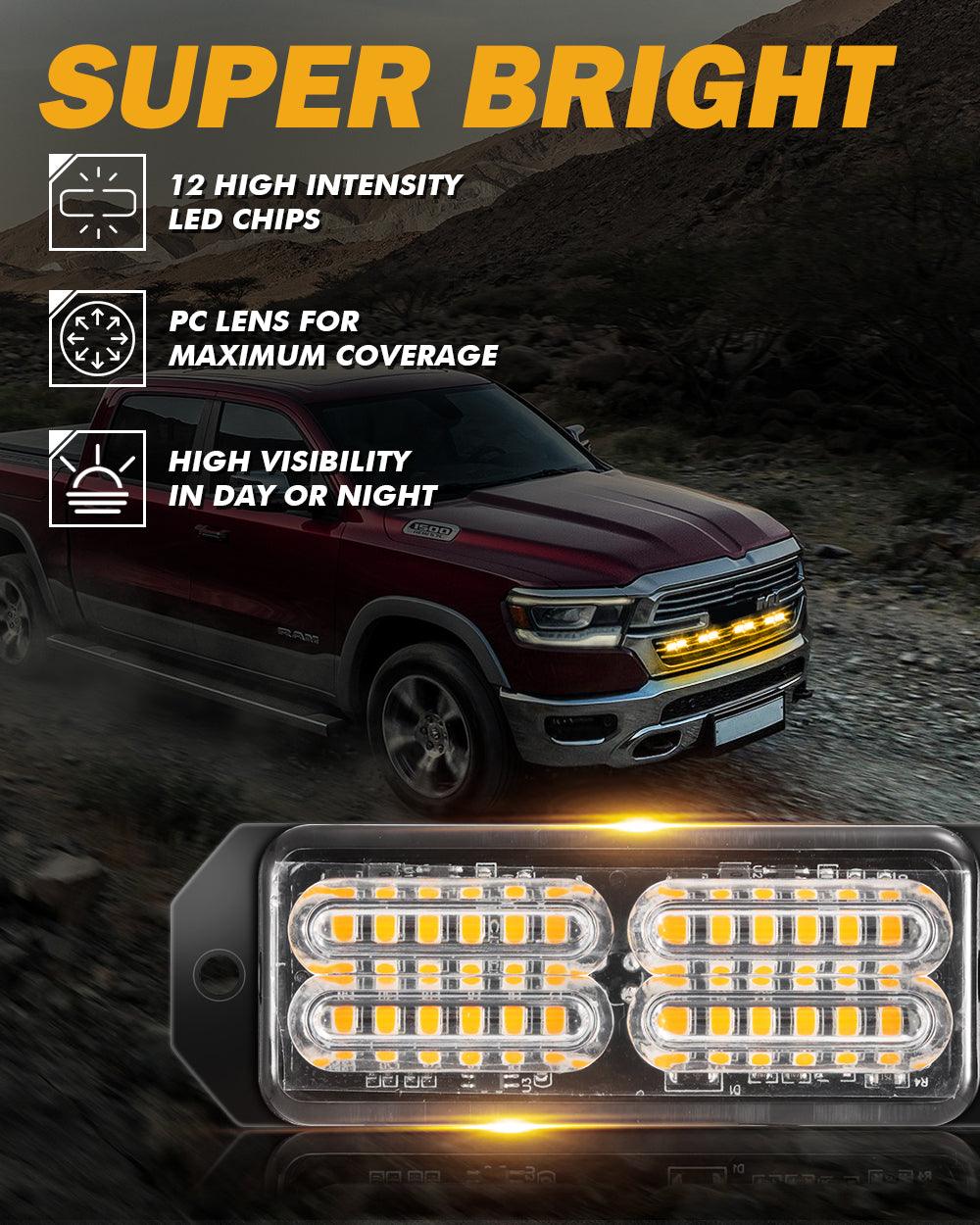 (4PSC/SET) 24LED Emergency Surface Mount Grill Strobe Light for Trucks Vehicles ATV RV Cars Van - Image 3