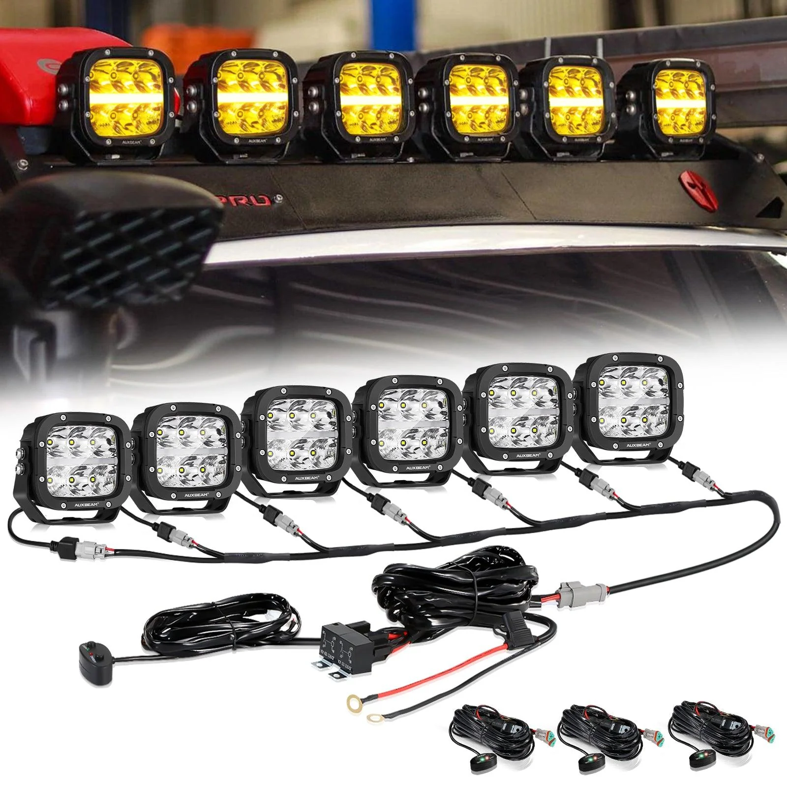 XP-ULTRA Series 5 Inch 132W 15600LM White/Amber LED Pods Driving Light with Amber DRL - Image 4