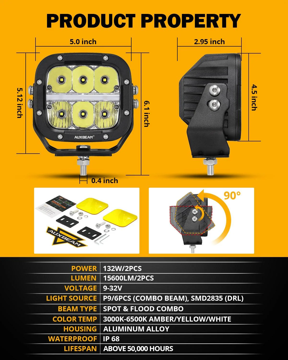 XP-ULTRA Series 5 Inch 132W 15600LM White/Amber LED Pods Driving Light with Amber DRL - Image 8