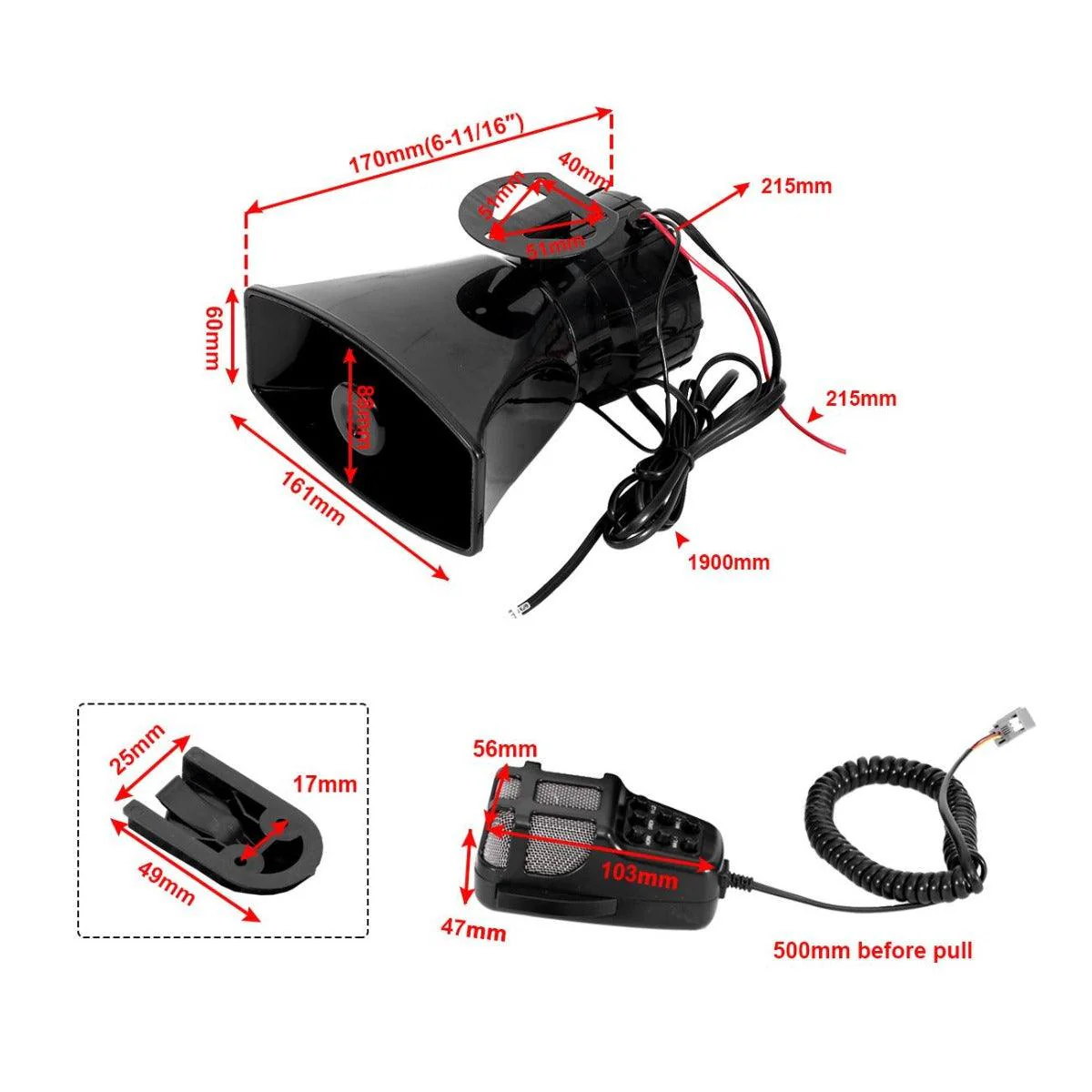 Auxbeam 12V 100W Horns 7 Tone Emergency Warning Siren with Mic PA Speaker - Image 10