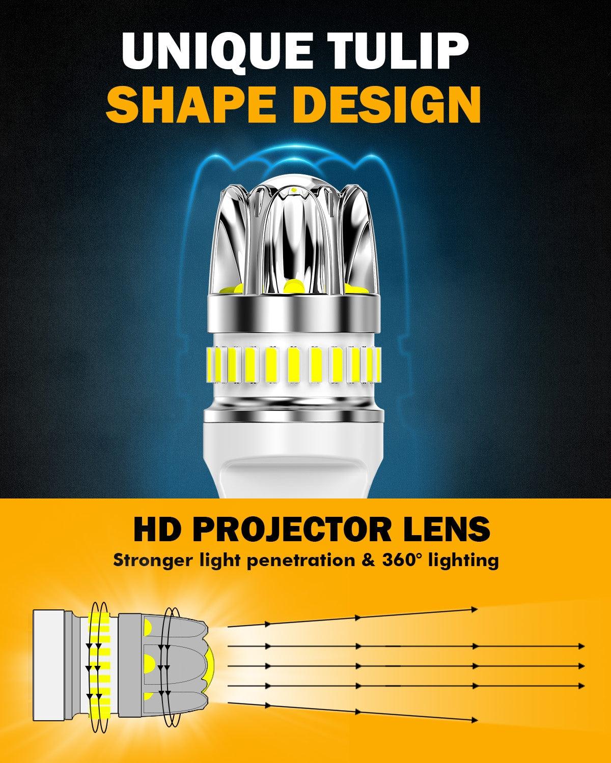 T20 7443 7440 LED Backup Reverse/Turn Signal/Brake Tail Light Bulbs 14W 6000LM CAN-Bus Error Free 6500K White Y2 Series | 2 Bulbs - Image 4