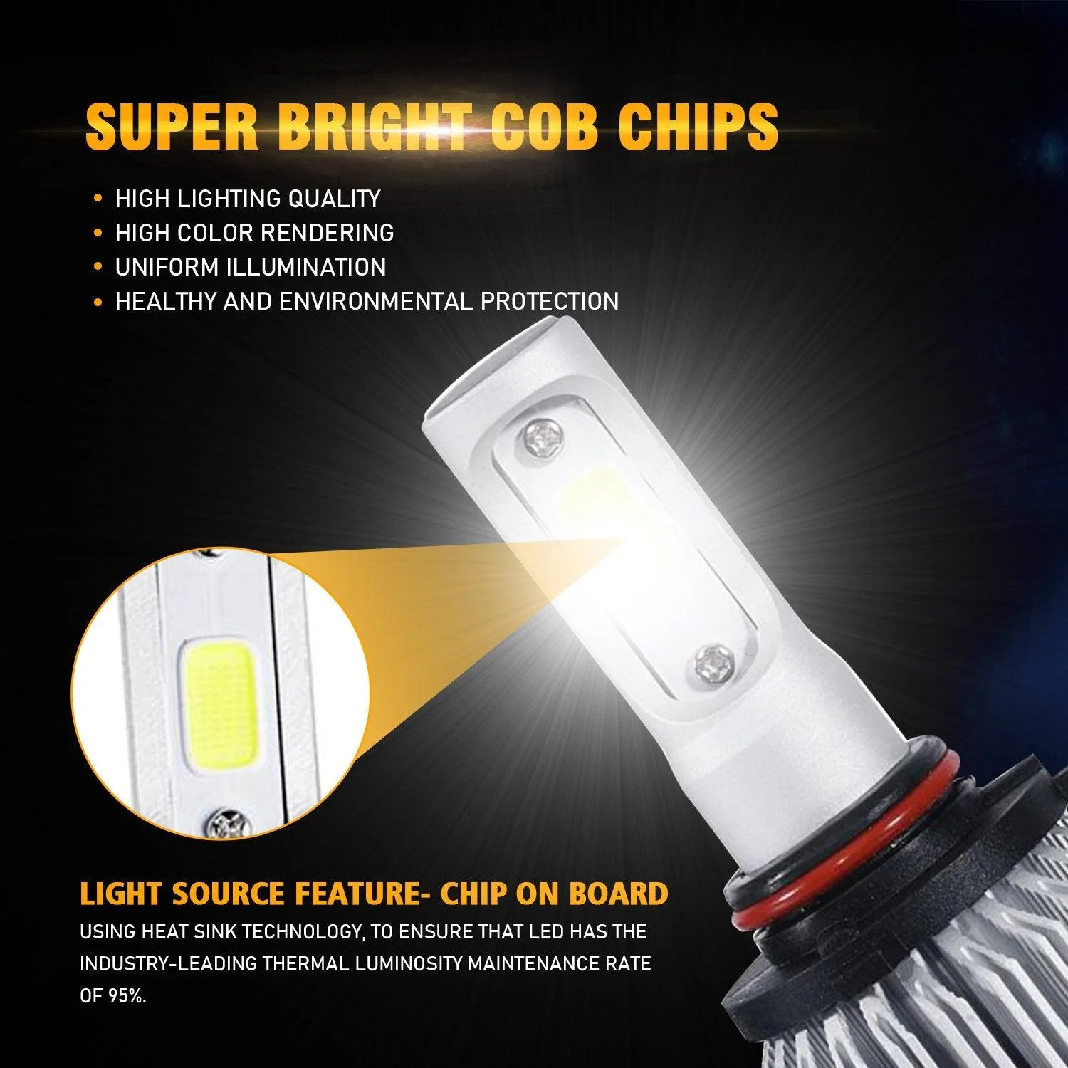 9005 LED Headlight Bulbs 72W 8000LM S2 Series Super Brightest COB 6500K Cool White | 2 Bulbs - Image 3