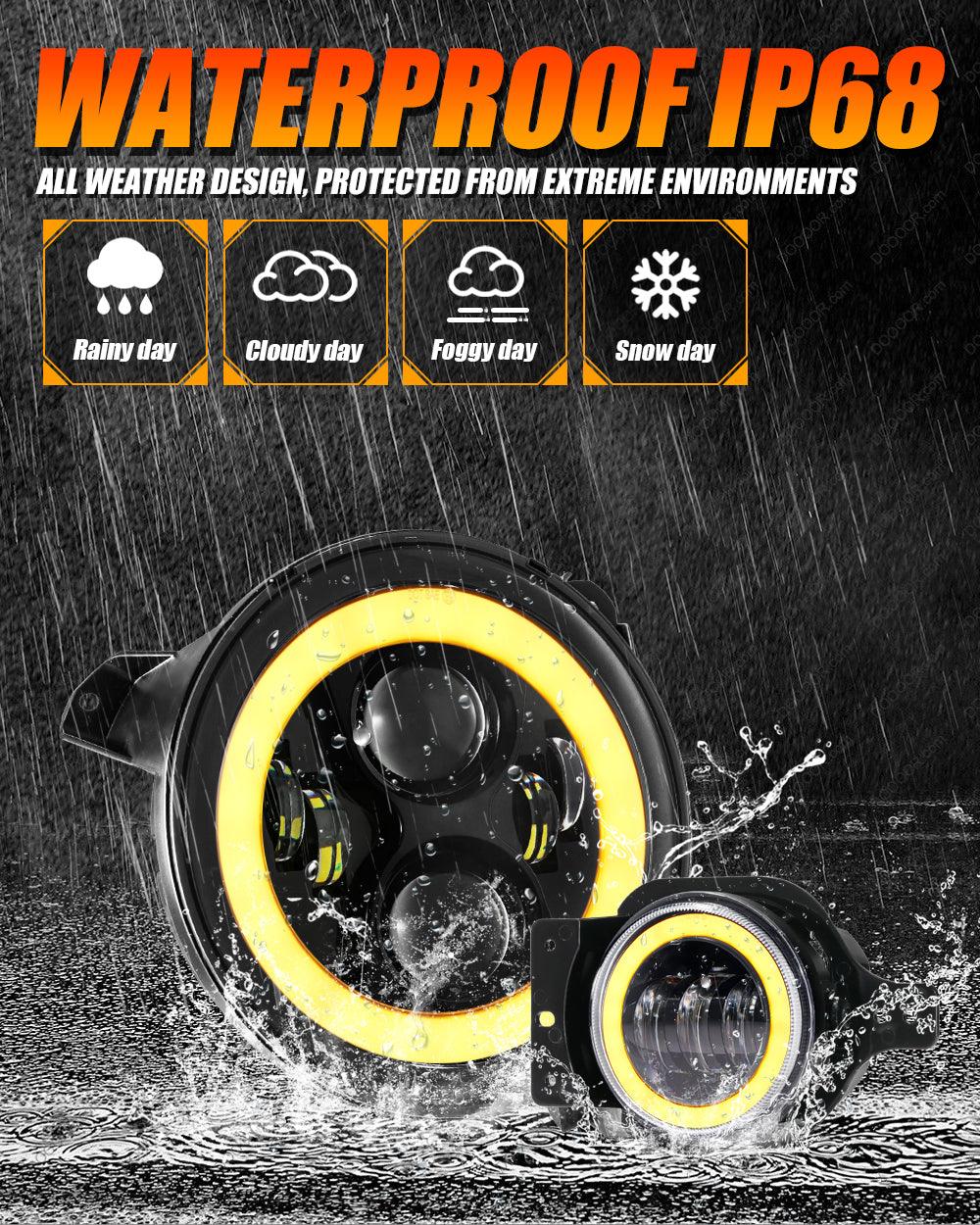 9'' LED Halo Headlights & 4'' 30W LED Fog Lights with White DRL+Amber Turn Signal For Jeep Wrangler JL 2018-2020 - Image 5