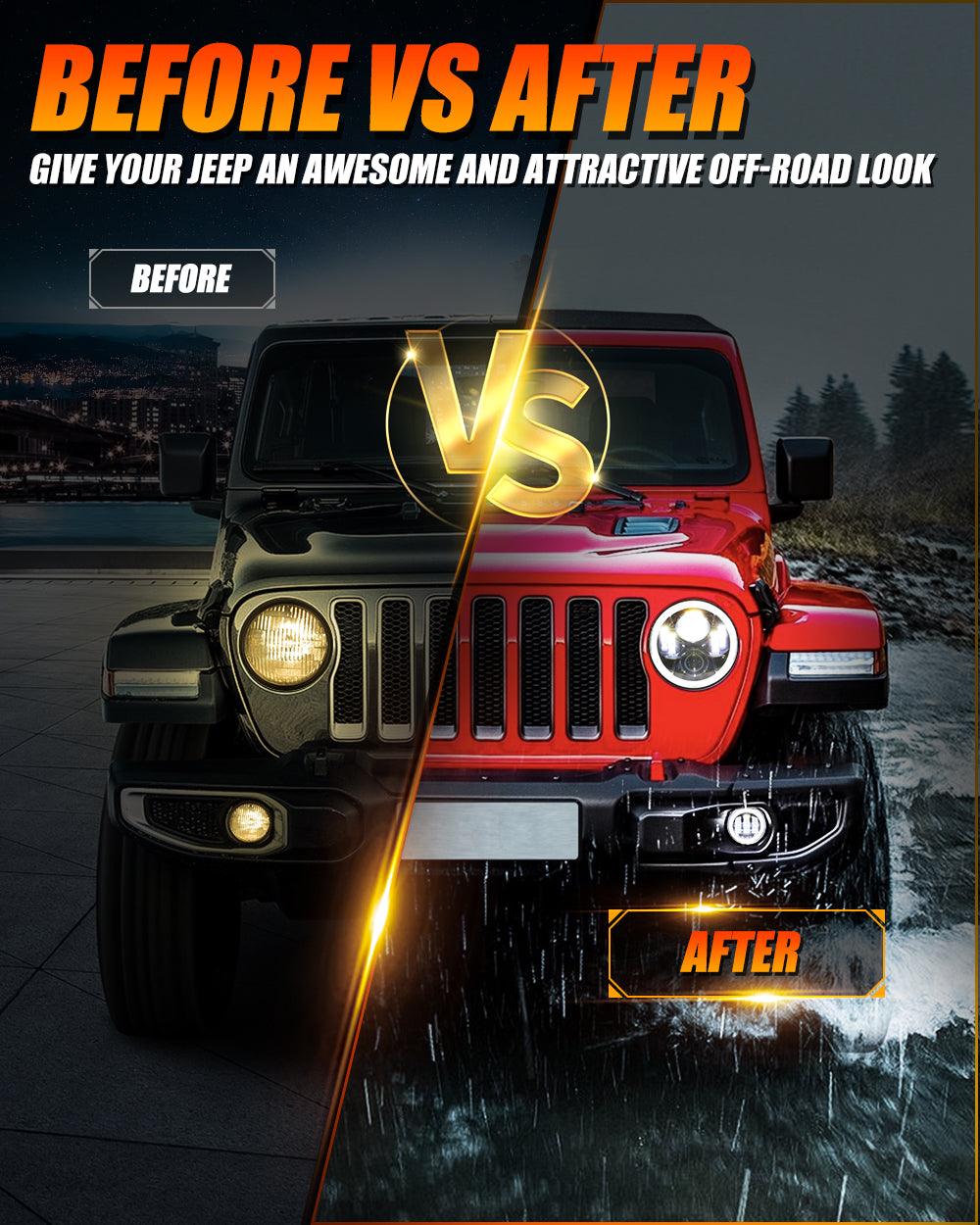 9'' LED Halo Headlights & 4'' 30W LED Fog Lights with White DRL+Amber Turn Signal For Jeep Wrangler JL 2018-2020 - Image 6