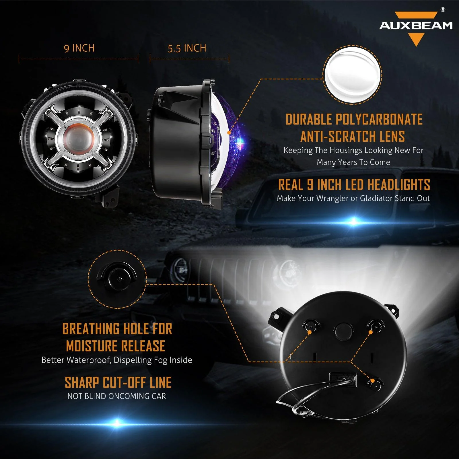 9'' Round RGB LED Headlights Bluetooth Control with DRL & 4'' 30W LED Fog Lights with Adapter Ring for Jeep Wrangler JL 2018-2019 - Image 5