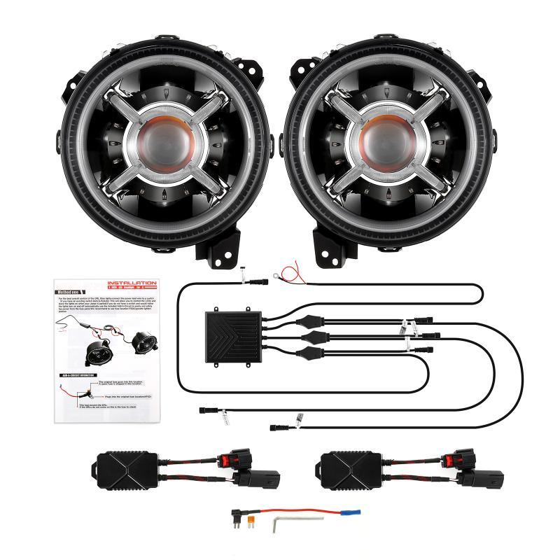 9'' Round RGB LED Headlights Bluetooth Control with DRL & 4'' 30W LED Fog Lights with Adapter Ring for Jeep Wrangler JL 2018-2019 - Image 8