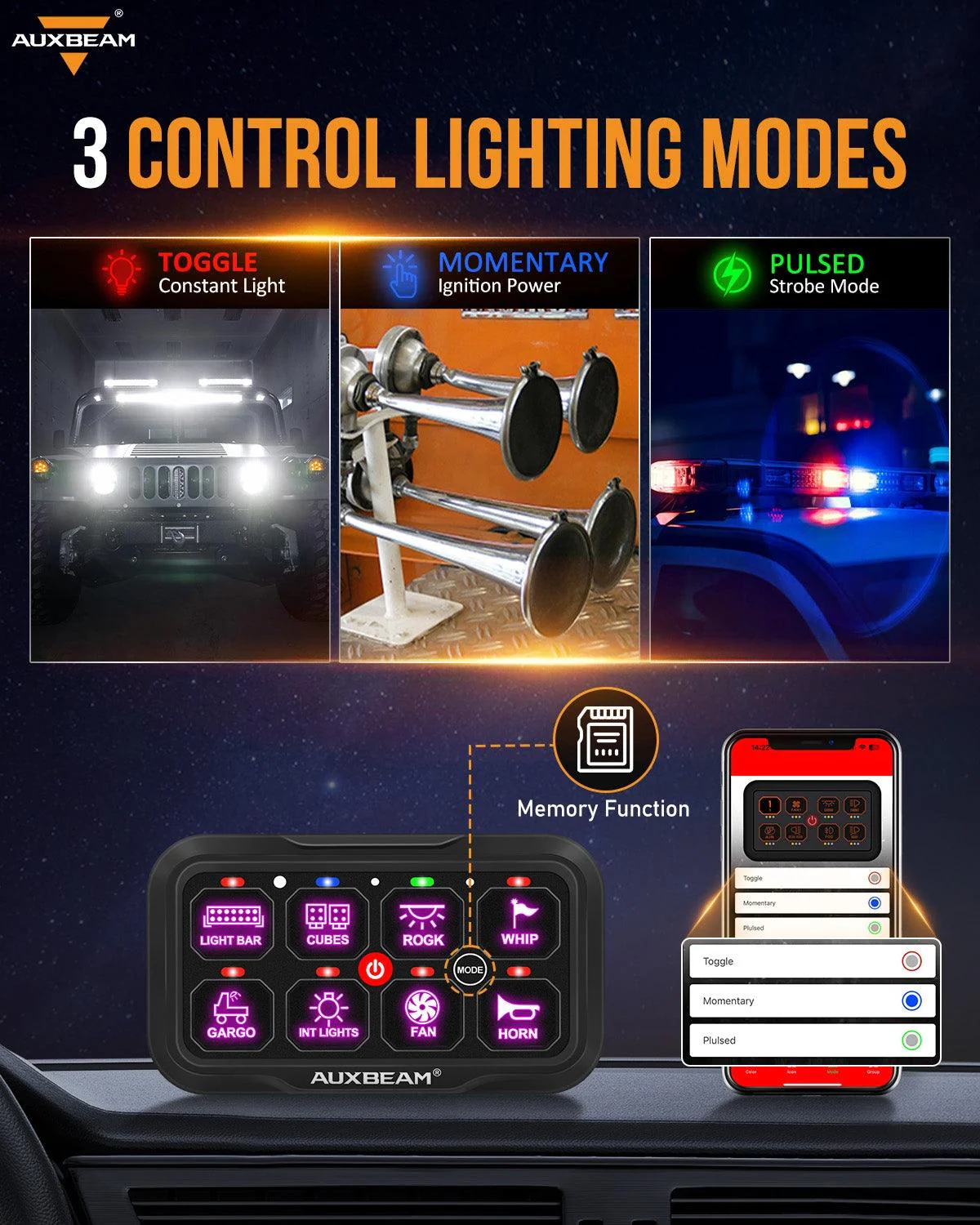 AR-800 RGB Switch Panel with APP+32 Inch 5D-PRO LED Light Bar, Toggle/ Momentary/ Pulsed Mode Supported - Image 11