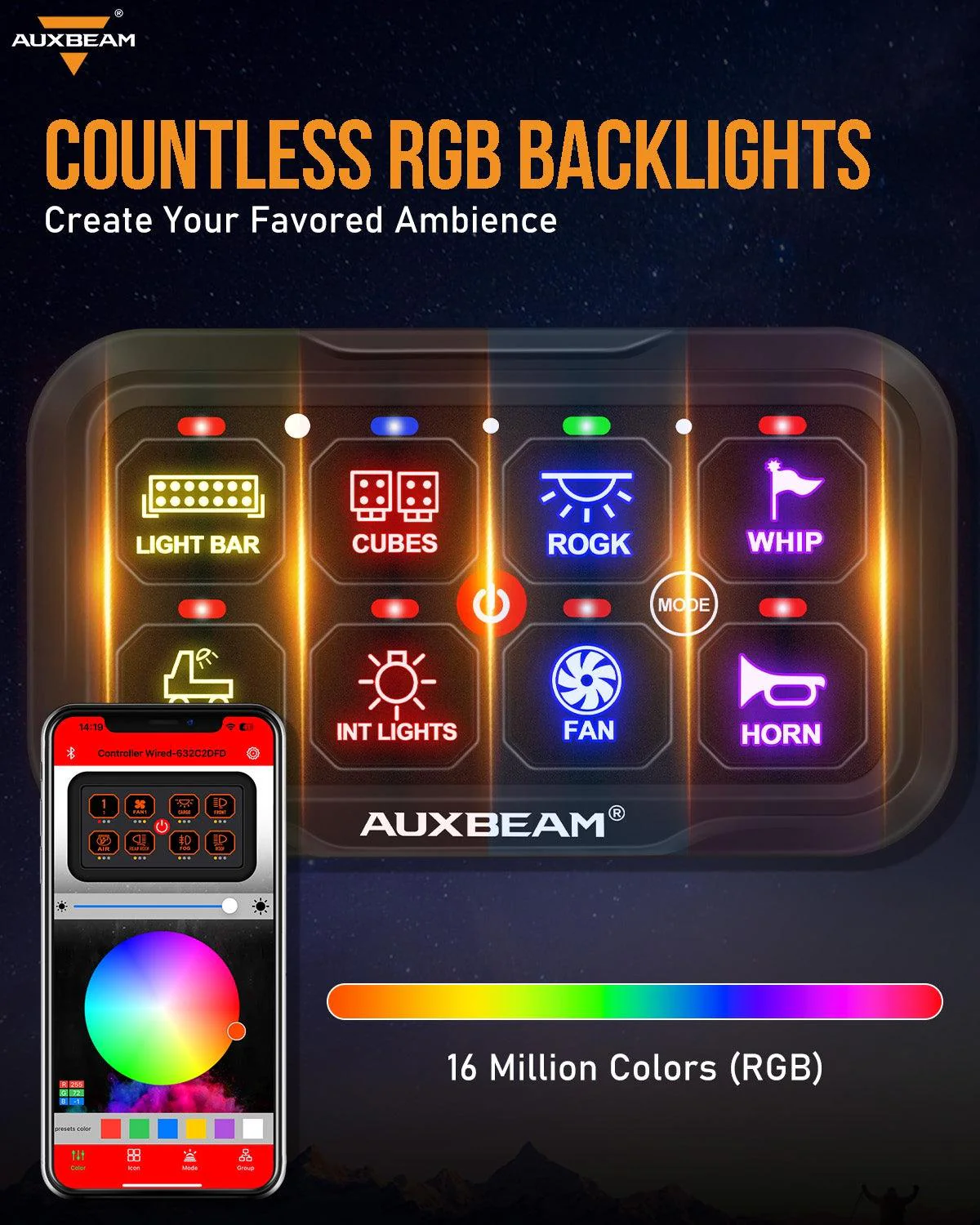 AR-800 RGB Switch Panel with APP+32 Inch 5D-PRO LED Light Bar, Toggle/ Momentary/ Pulsed Mode Supported - Image 12