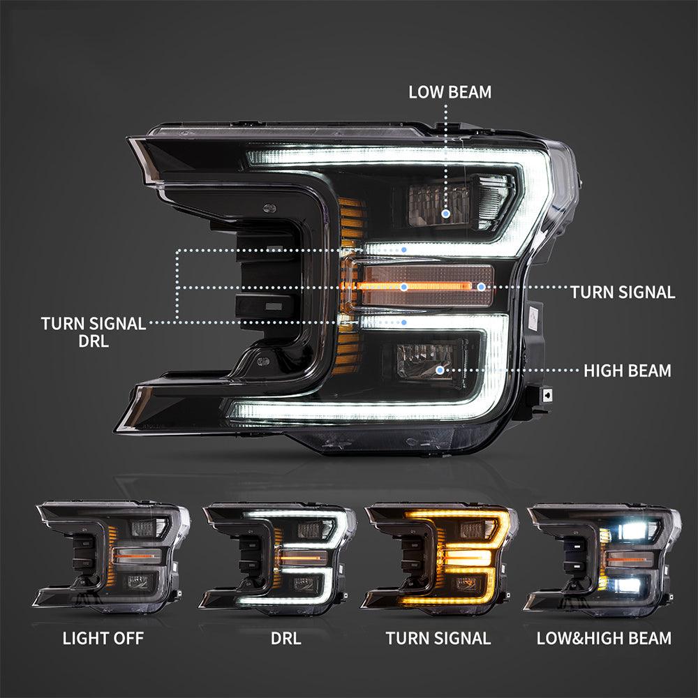 LED Headlight Assembly Dual Beam Projector With Start-up Animation Black/Chrome For 2018-2020 Ford F150 13th Gen - Image 3