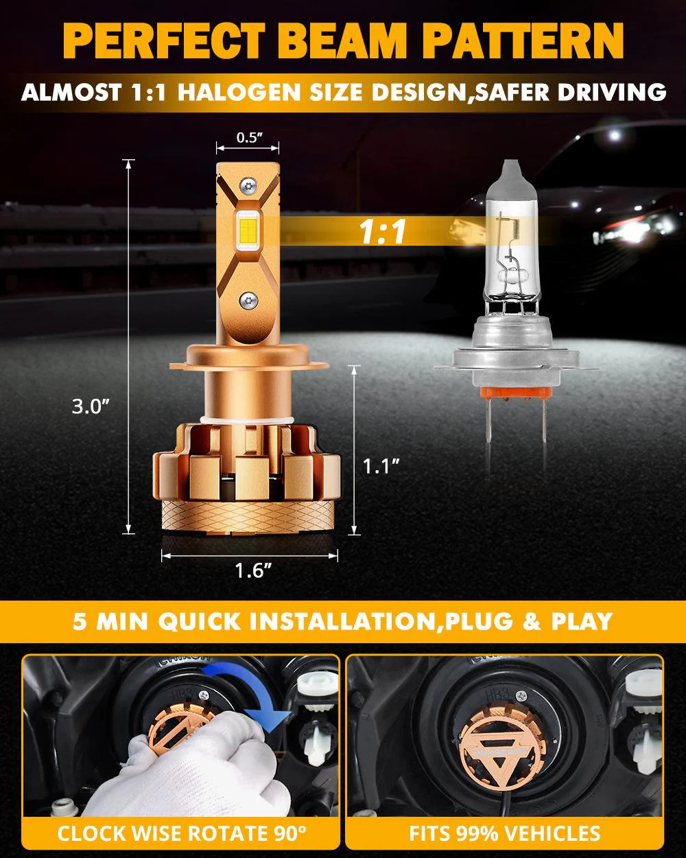 H7 LED Headlight Bulbs 70W 18000LM F-16 Plus Series Brightest 6000K Cool White | 2 Bulbs - Image 7