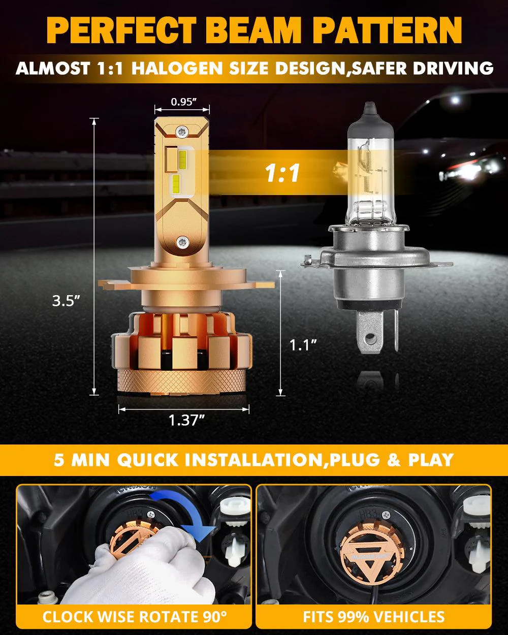 H4/9003 LED Headlight Bulbs 70W 18000LM F-16 Plus Series Brightest 6000K Cool White | 2 Bulbs - Image 6