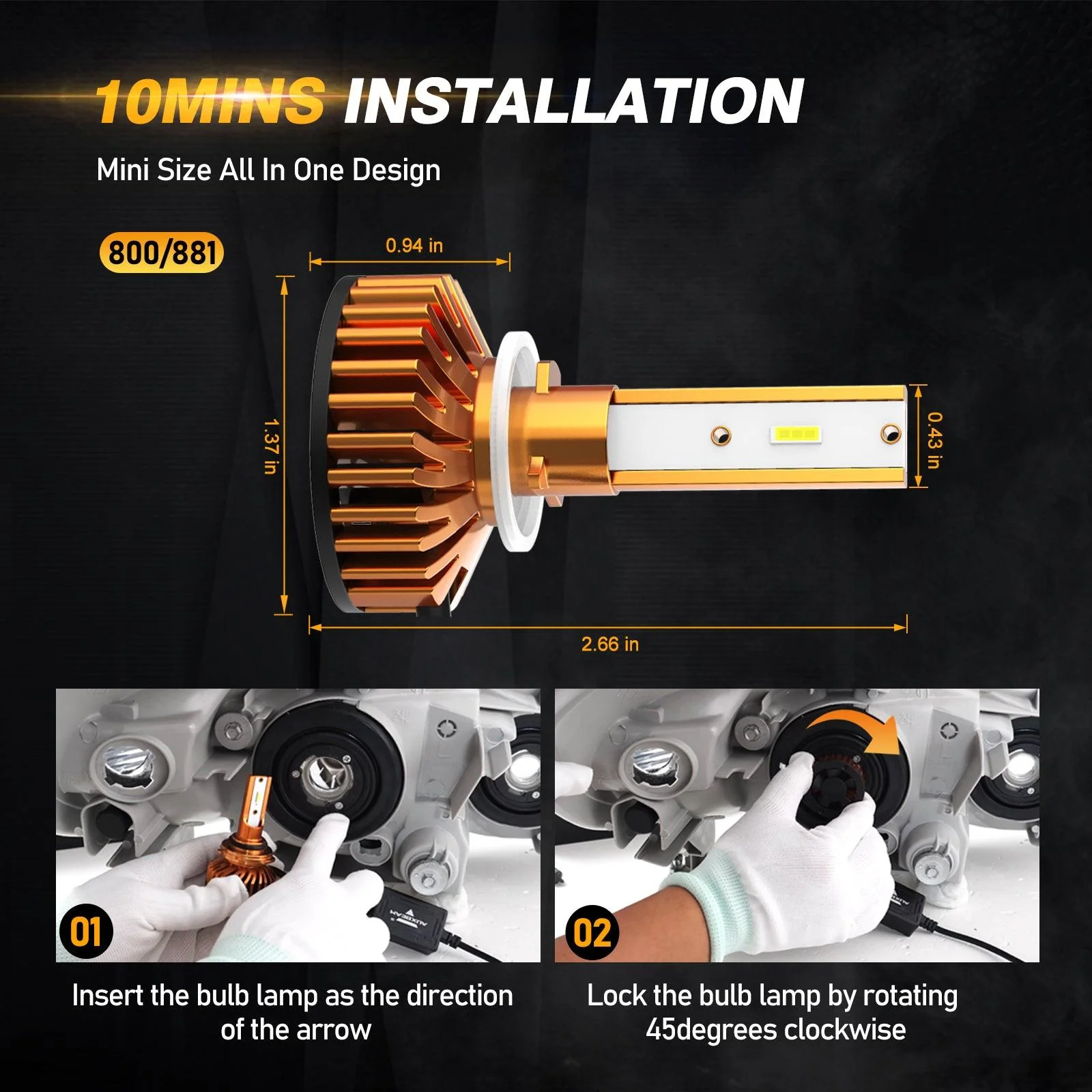 880/881 LED Headlight Bulbs 52W 10000LM F2 Series Mini Size 6500K Cool White |  2 Bulbs - Image 8