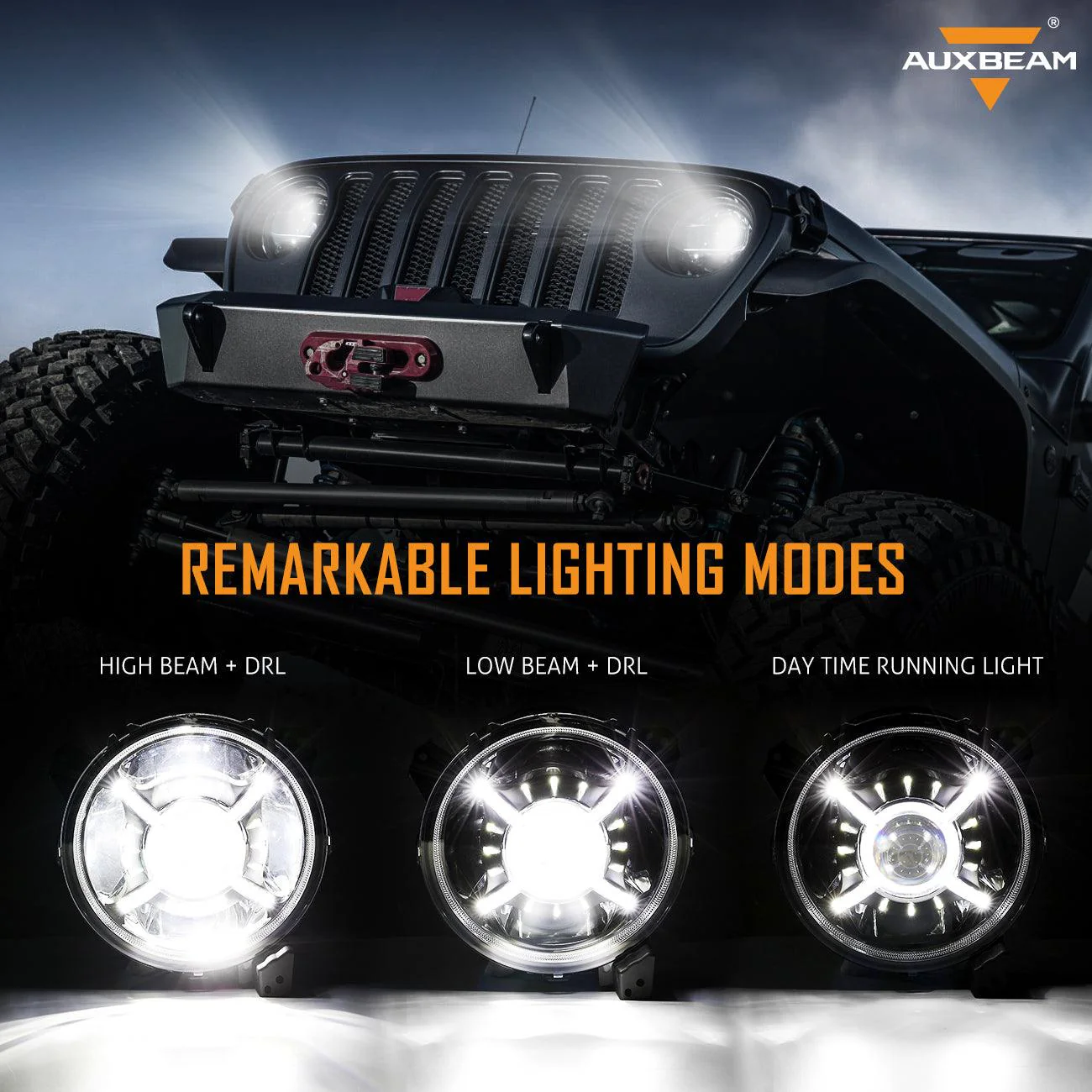 9'' Round 100W LED Headlights with DRL & 4 Inch 30W LED Fog Lights with Adapter Ring for Jeep Wrangler JL 2018-2019 - Image 4
