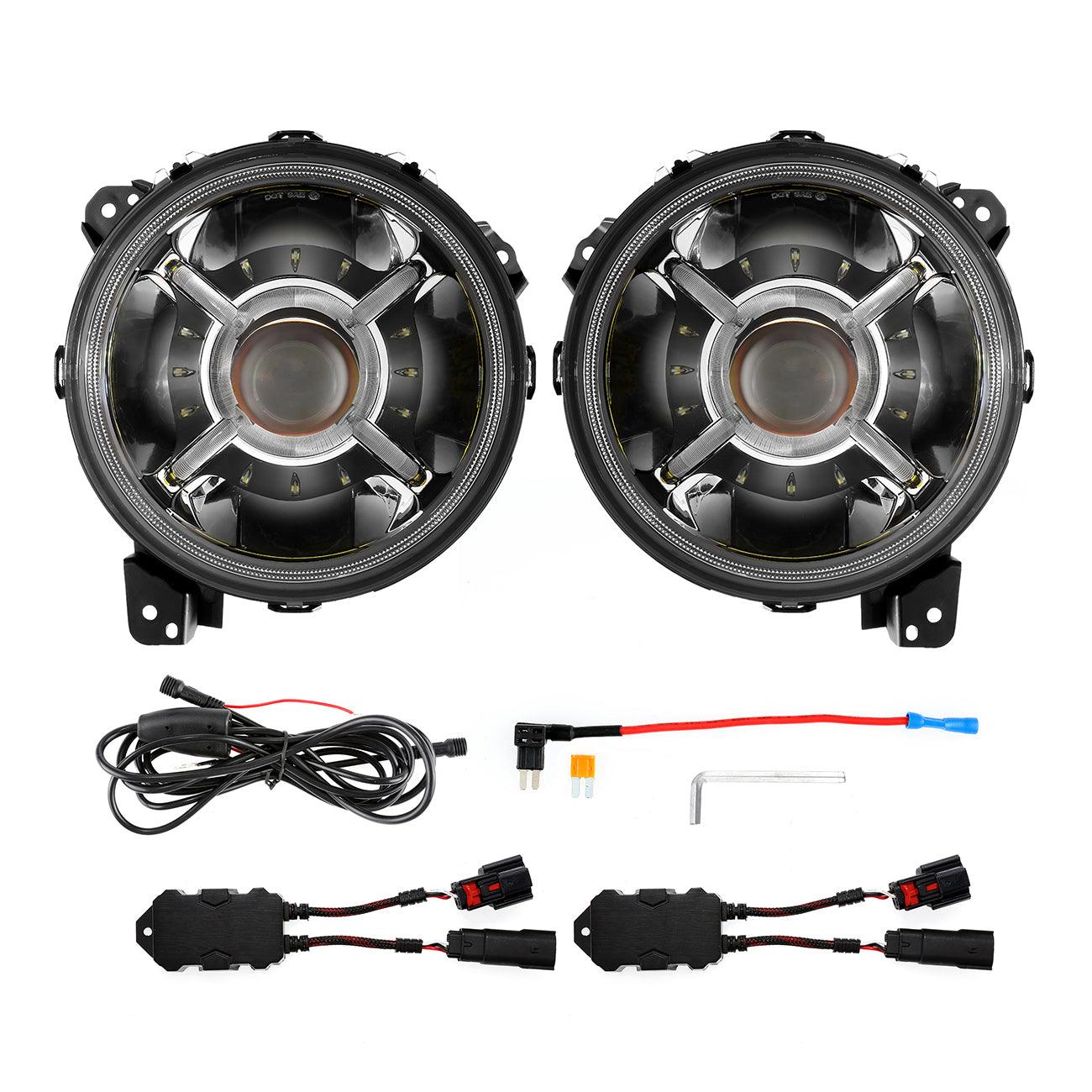 9'' Round 100W LED Headlights with DRL & 4 Inch 30W LED Fog Lights with Adapter Ring for Jeep Wrangler JL 2018-2019 - Image 9