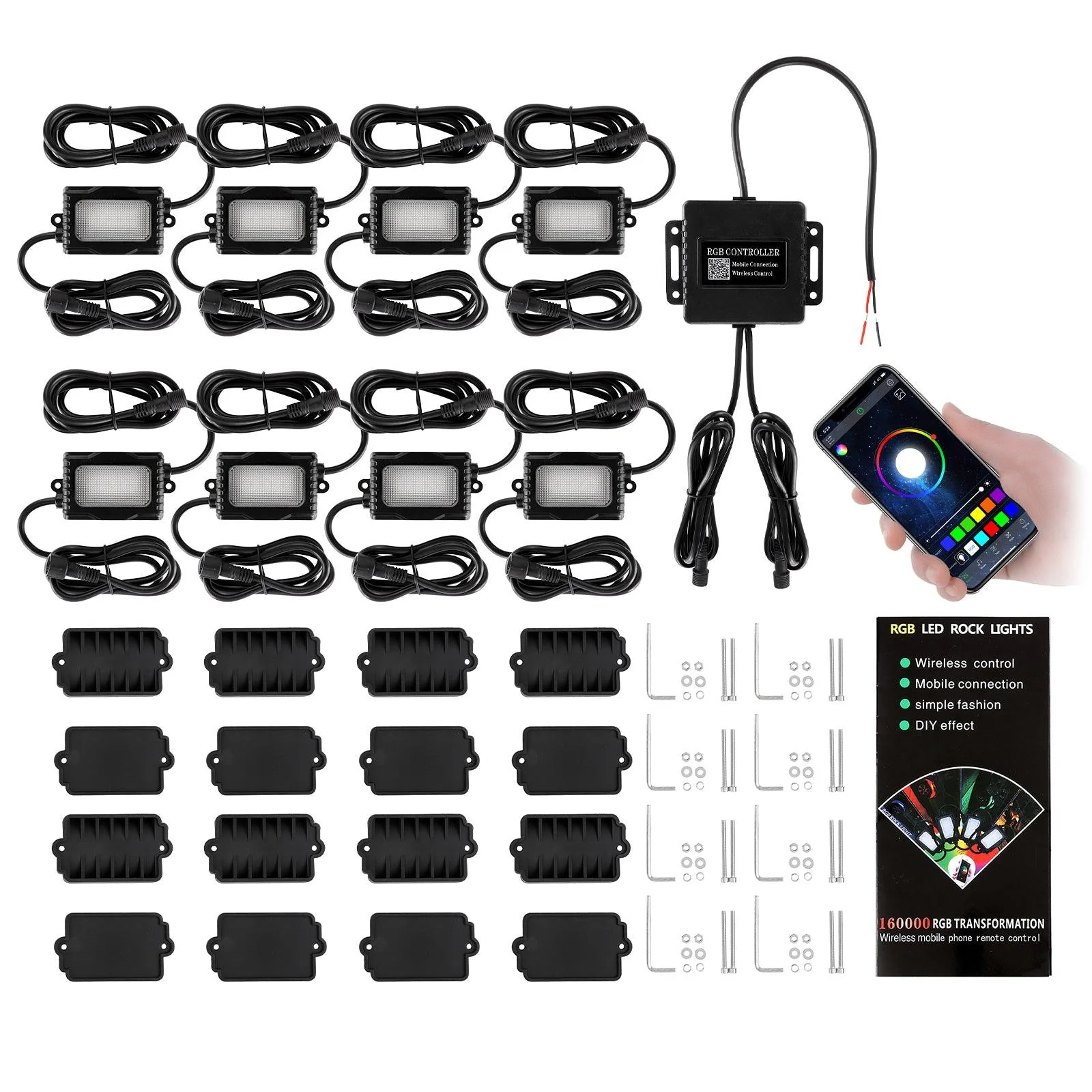 Dome Light UTV Interior Light Universal Roll Bar Cage Mount + RGBW LED Rock Light with Bluetooth Control for Polaris, Can-Am, UTV, ATV, Off-road Vehicle - Image 7