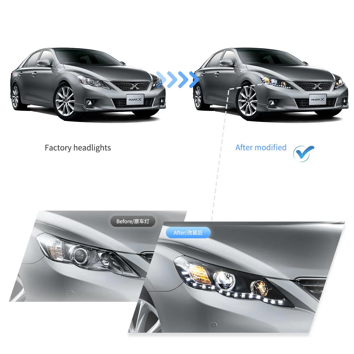 LED Headlight Assembly Dual Beam Projector Black For 2009-2013 Toyota Reiz/Mark X 2th Gen (GRX130) Pre-Facelift - Image 7