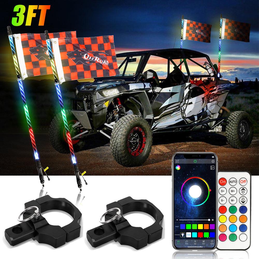 3FT/4FT LED RGB Whip Lights with Bluetooth/ Remote Controlled + Whip Light Mounting Brackets for UTV, ATV, Off-road Vehicle - Image 22