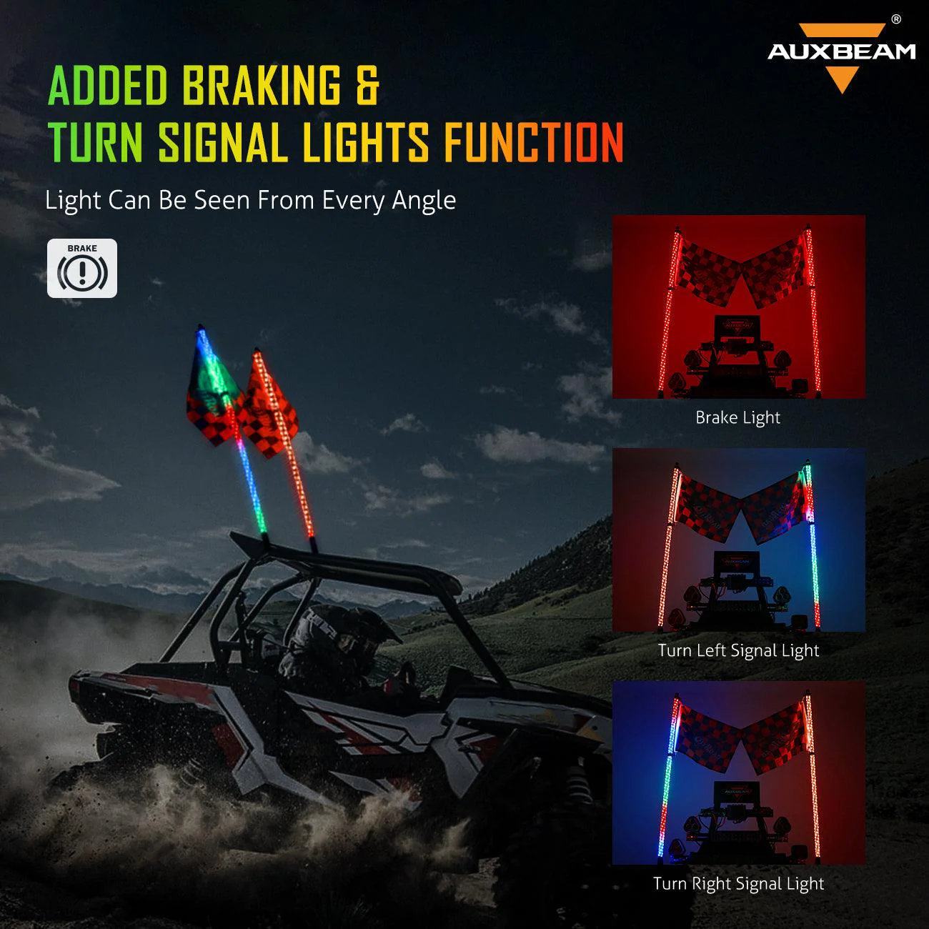 3FT/4FT LED RGB Whip Lights with Bluetooth/ Remote Controlled + Whip Light Mounting Brackets for UTV, ATV, Off-road Vehicle - Image 4
