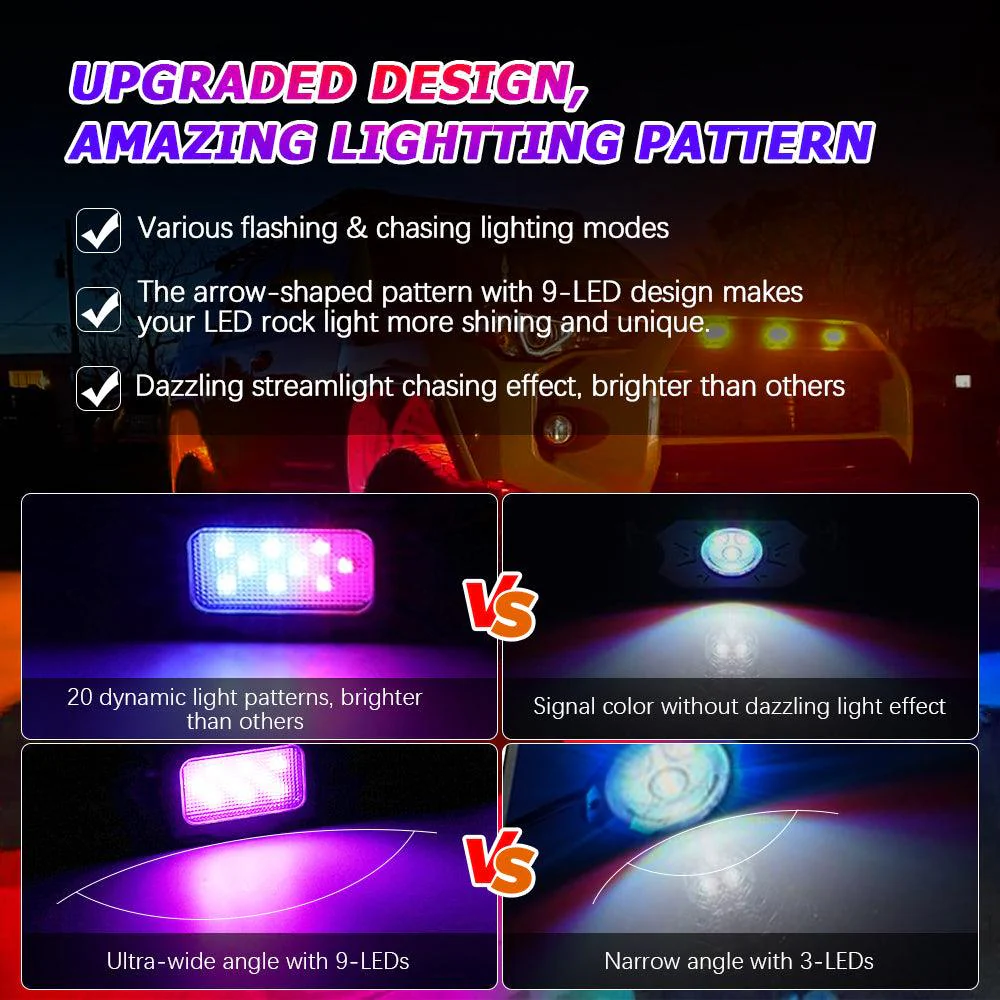 Magic Dream Color RGB LED Rock Lights Kit with Bluetooth APP Control, Multicolor Chasing Neon Underglow Lights - Image 4