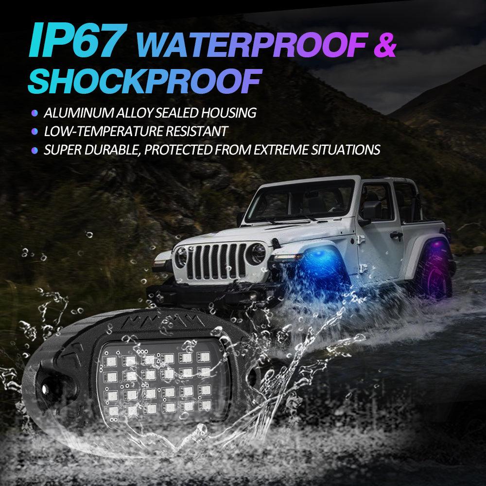 RGBW LED Rock Lights Kit with Bluetooth APP & Wireless Remote Control, Multicolor Neon Underglow Lights with Brake Light function - Image 10