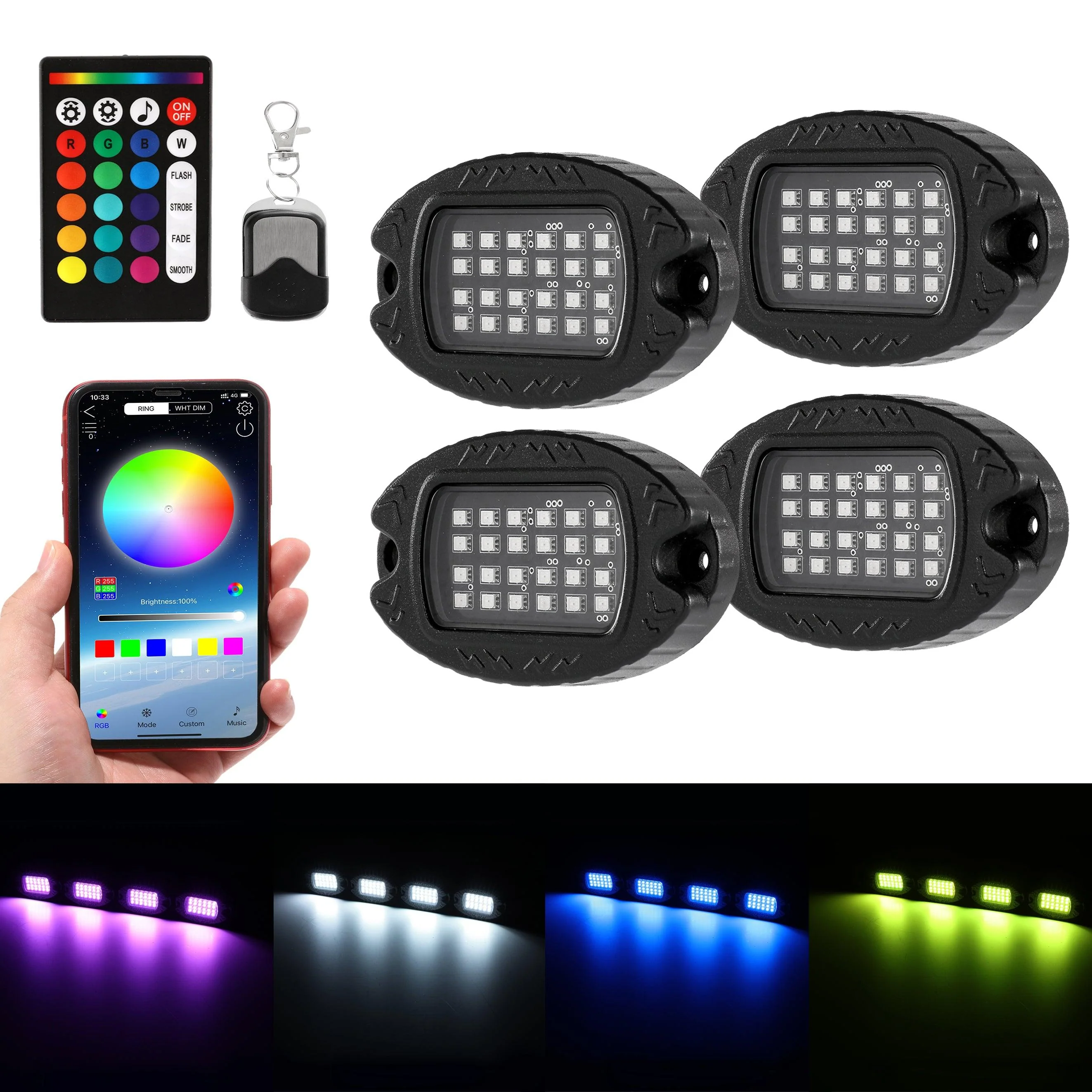 RGBW LED Rock Lights Kit with Bluetooth APP & Wireless Remote Control, Multicolor Neon Underglow Lights with Brake Light function - Image 21
