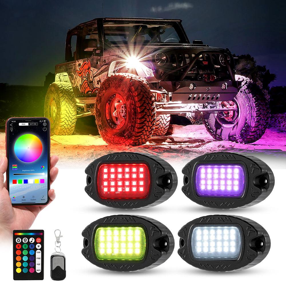 RGBW LED Rock Lights Kit with Bluetooth APP & Wireless Remote Control, Multicolor Neon Underglow Lights with Brake Light function - Image 27