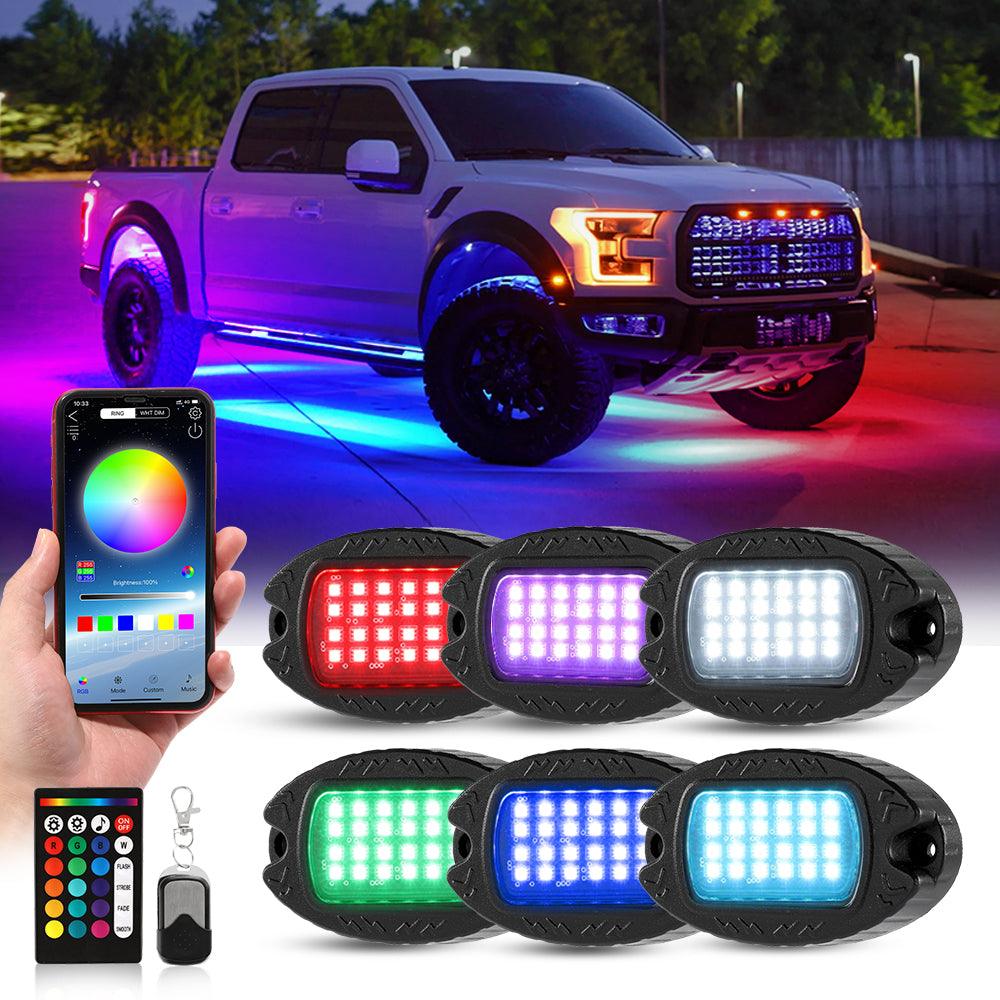 RGBW LED Rock Lights Kit with Bluetooth APP & Wireless Remote Control, Multicolor Neon Underglow Lights with Brake Light function - Image 28