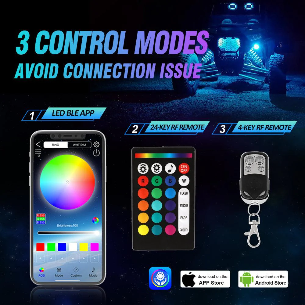 RGBW LED Rock Lights Kit with Bluetooth APP & Wireless Remote Control, Multicolor Neon Underglow Lights with Brake Light function - Image 7