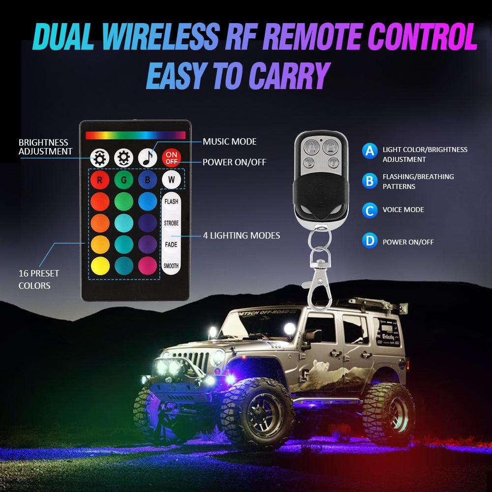RGBW LED Rock Lights Kit with Bluetooth APP & Wireless Remote Control, Multicolor Neon Underglow Lights with Brake Light function - Image 9