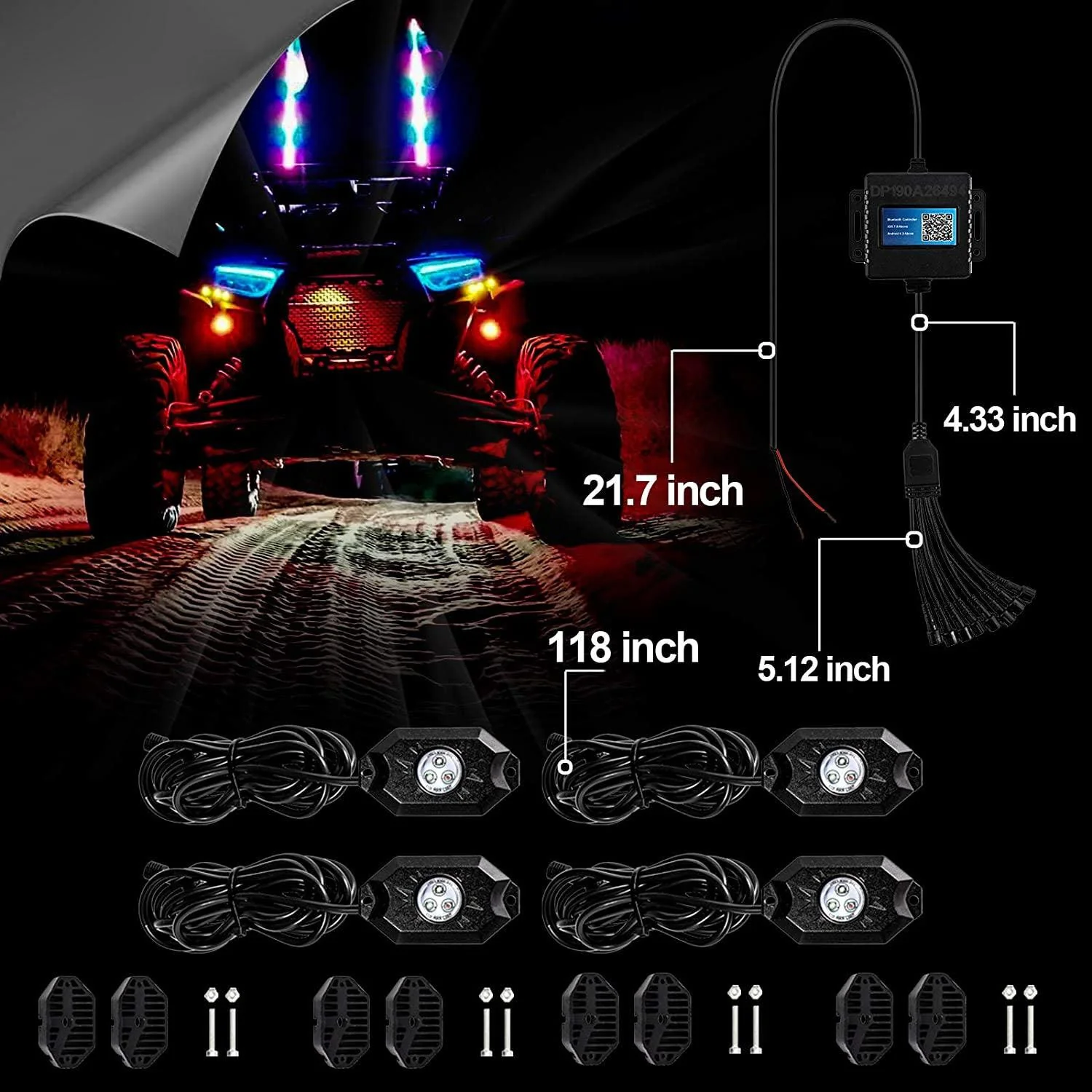 (4Pcs/8Pcs/12Pcs Set) RGB LED Rock Light Set with Bluetooth Controller - Image 5