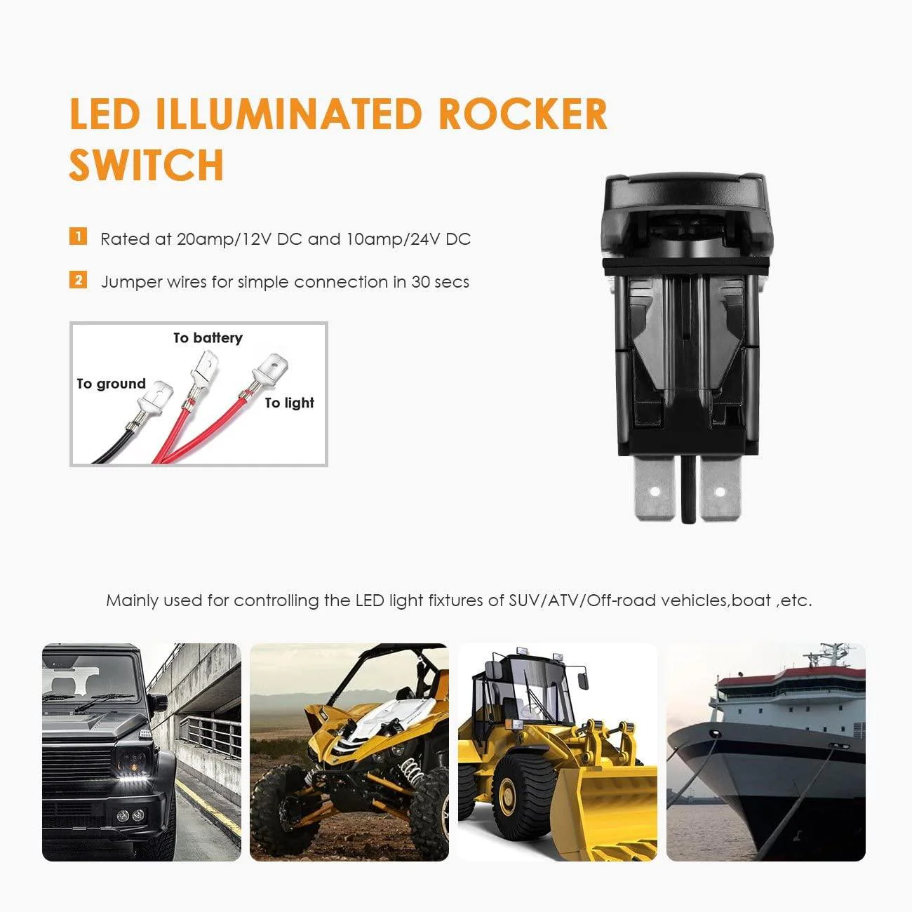 (2 Leads)LED Light Bar Rocker Switch with 3Pcs Switching Lines Wiring Loom Harness Kit with Fuse and Relay - Image 3