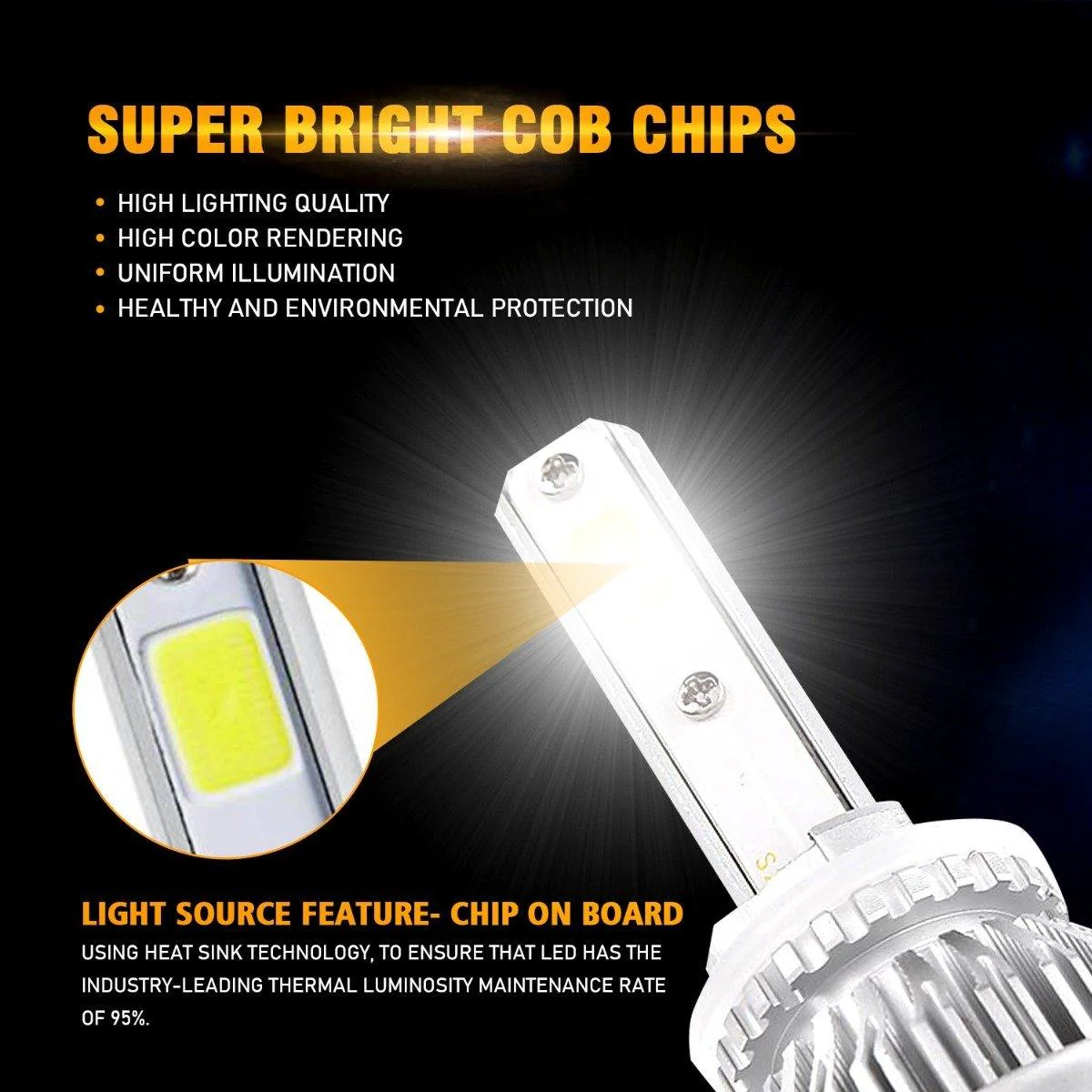 Super Brightest COB S2 Series 8000LM 72W LED Headlight Bulbs 6500K Cool White - Image 3