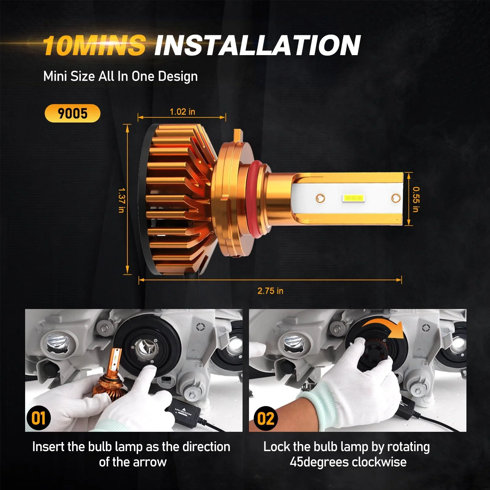 Mini Size F2 Series 10000LM 52W LED Headlight Bulbs 6500K Cool White - Image 8