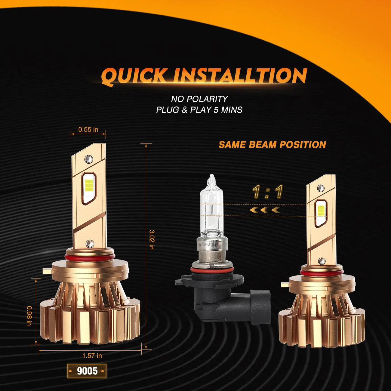 Fanless X60 Series 4000LM 44W LED Headlight Bulbs 6500K Cool White - Image 7