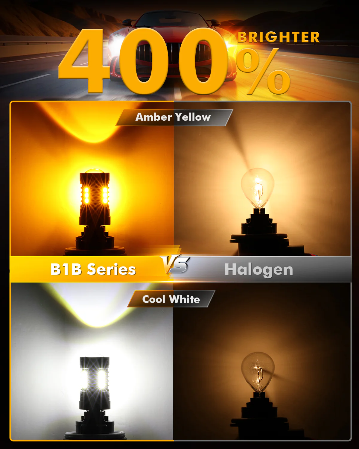 (2pcs/set) White&Amber Switchback Bake/Reverse/Tail Light LED Bulbs with Canbus-Decode - Image 3